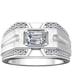 Men's East-West Grooved Diamond Channel Engagement Ring in Platinum (1/4 ct. tw.)